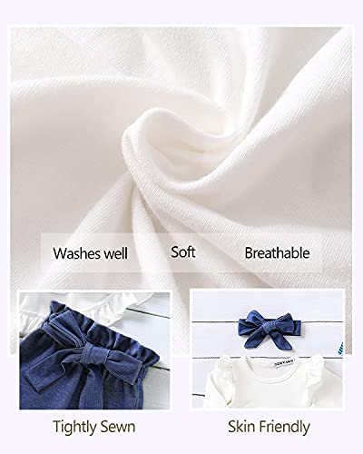 Image of NZRVAWS Newborn Baby Girl Clothes Long Sleeve Ruffle Romper Bodysuit Floral Halen Pants Bowknot Headband 3pcs