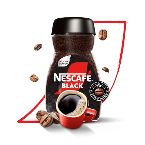Nescafé Black, Café Soluble Intenso 100% Puro, Mezcla de Granos Robusta de Origen Natural Tostados y Molidos, Tueste Intenso, Frasco Reciclable de 170g