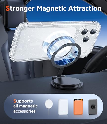 Image of FNTCASE for iPhone 17 Pro Case: Clear Magnetic Phone Cases Compatible with Magsafe Slim Anti Yellowing Military Grade Drop Protection Rugged Protective Transparent Cell Cover (B-Glitter Magnetic)
