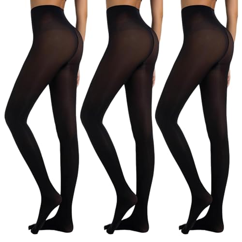 ADUDVLO 3 Pairs 40 Denier Black Tights for Women, Semi Opaque Control Top Velvet Tights, Soft & Stretchy Fit for Everyday Wear (UK, Alpha, S, M, Regular, Regular, 3, Black)