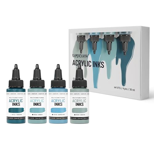 Kamenskaya Acrylic Inks for Artists - Acrylic Ink Set Color Combination #15-4 pcs. 1 Fl Oz (30 ml) Each