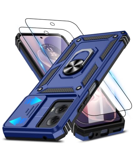 Image of ATUMP for Motorola Moto G Power 5G 2024 Case with Camera Lens Cover & HD Screen Protector(2 Pcs), [10FT Military Grade Drop Protection] Magnetic Ring Holder Protective Cover for Moto Power 2024, Blue