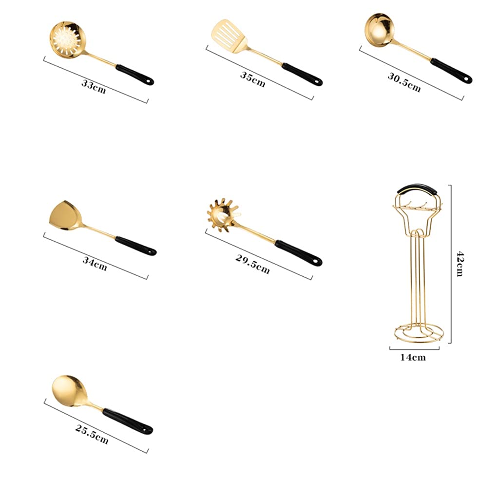 BATLAM Edelstahl-Küchenutensilien-Set Kochutensilien-Set Nordisches Luxus-Kochgeschirr-Set for Geschirrspüler Antihaft-Pfanne 6-teiliges Küchenutensilien-Set Leicht zu reinigen (Color : A) (Schwarz)