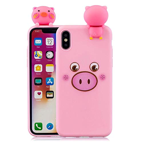 HongYong iPhone Xs Max Case, Cute Pig - Pink 3D Cartoon Animal Soft Rubber Silicone Back Shell Skin Protective Cover Protective Ultra Thin Slim Bumper One Piece Shockproof for Girls Boys Men Woman