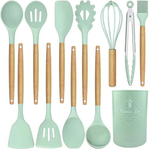 12PCS Silicone Cooking Utensils Kitchen Set - Spatula, Turner, and Utensil Set (