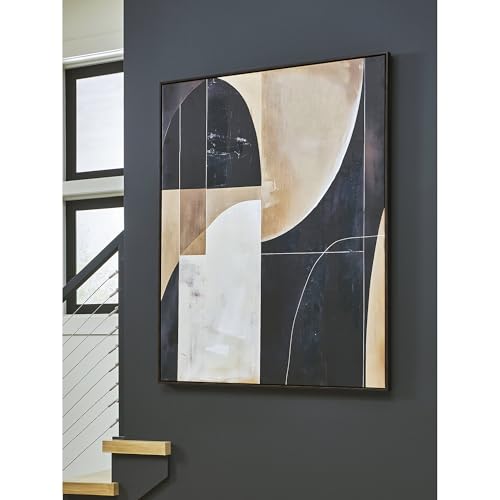 Signature Design by Ashley Ewanford Modern Geometric Framed Wall Art, 50 x 40 Inches, Black & Light Brown by Signature Design by Ashley - Used condition - Image 2