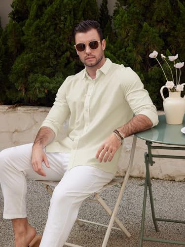 Friptspyg Leinenhemd Herren Hemd Langarm Baumwolle Leinen Hemden Button-Down Freizeithemden Casual Regular Fit Sommerhemd, Beige XL 2
