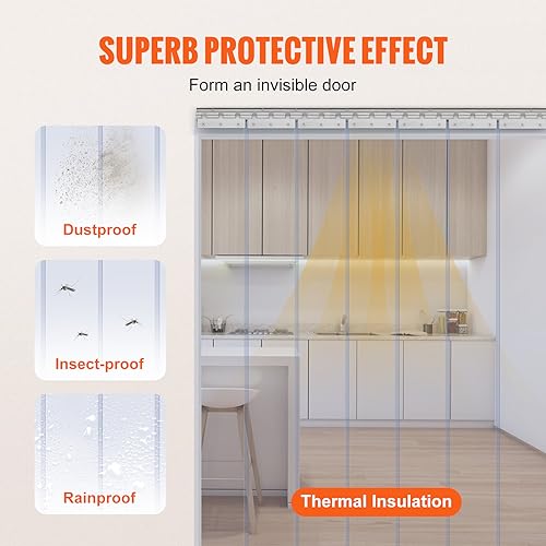 Image of VEVOR Clear PVC Strip Curtain, 84 inch Height x 42 inch Width, 0.08 inch Thickness, 7PCS, 50% Overlap for Freezers, Coolers & Warehouse Doors