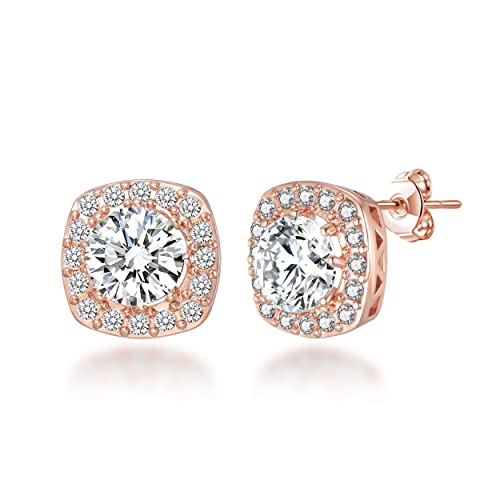 Rosévergoldete quadratische Halo-Ohrringe mit Zircondia®-Kristallen Cover