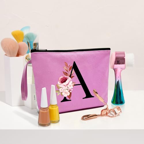 Image of Vavabox A-Z Personalized Makeup Bag, Birthday Gifts for Women Mom, Gifts for Best Friend, Bride Bridesmaid Cosmetic bag (A, 07-Purple)