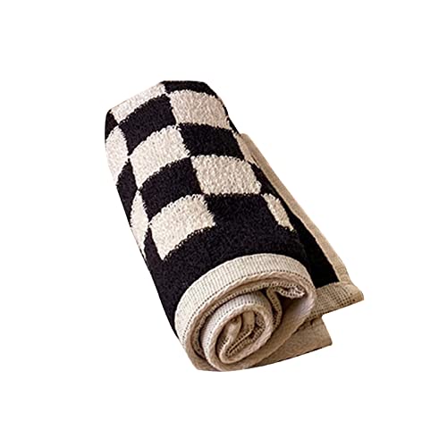 SANWOOD Retro Plaid Gesichtshandtuch Elastisch Ultraweiche Baumwolle Praktisches Hautgefühl Reinigungstuch für Zuhause, Klassisches Schachbrettmuster Weiche Handtücher Schwarz Weiß L Cover