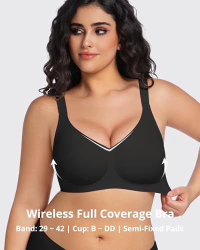 Image of Vinfact Womens V Lace Wireless Seamless Bras No Underwire Comfort Push Up Bras Supportive Full Coverage Bralettes T Shirt Bra
