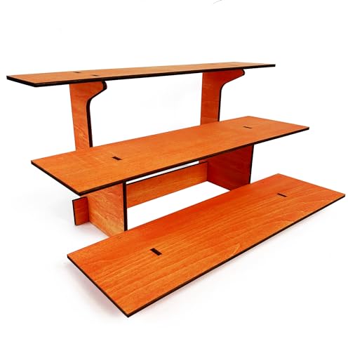 3-Tier Straight Retail Table Display Stand with Shelves for Products | 3 Step Straight Display Rack for Counter Top, Craft Shows, Farmers Market, Trade Shows, Pop ups, Soap Display, Candles (Orange)