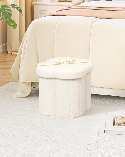 Image of B FSOBEIIALEO Storage Ottoman Cube, Flowers Shaped Ottomans with Storage Foot Stool Footrest for Lving Room, Boucle Ottoman Seat for Dorm Room,Faux Teddy Fur,White 12.6 inchx12.6 inchx12.6 inch