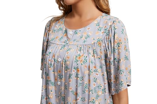 Image of COSUNIONY House Dresses for Women Cotton Short Sleeve House Coat Buttons Down Dusters Robe with Pockets S-XXL