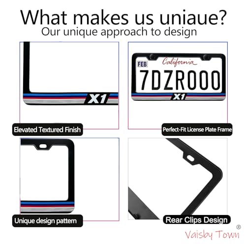 Image of License Plate Frames Cover Compatible with BMW X1 Exterior Accessories | Tricolour Aluminum Frame, Front and Rear 2 pcs Pack