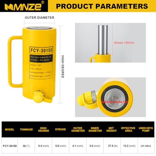 Image of 30T 150mm /6in Long Stroke Hydraulic Cylinder Jack Porta Power Ram Jack Lifting Cylinder Retract Automatically for Machinery Shipbuilding Bridge Construction