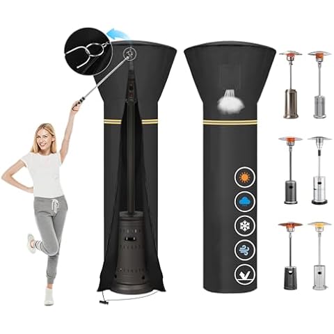 Patio Heater Covers, Outdoor Heater Covers Waterproof with Air Vent and Zipper, Push Rod Easy to Cover, Heater Cover for Standing Heat-900D Cover