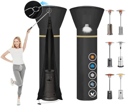 Patio Heater Covers - Patio Heater Covers, Outdoor Heater Covers Waterproof with Air Vent and Zipper, Push Rod Easy to Cover, Heater Cover for Standing Heat-900D