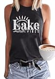Lake Life Tank Tops Women Casual Summer Sleeveless Graphic Lake Mode Tank Vest Shirt Funny Vacation Holiday Tee Tops (Large, Gray-1)