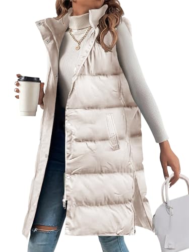 Doudoune sans manche femme longue ORANDESIGNE gilet matelassé à capuche veste d'hiver chic