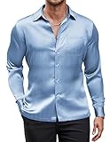 [Premium-Material] Die Herren-Satin-Hemden aus seidenähnlichem Stoff, mit super weichem und leichtem Gefühl, bieten Ihnen das atmungsaktive und bequeme Tragegefühl.