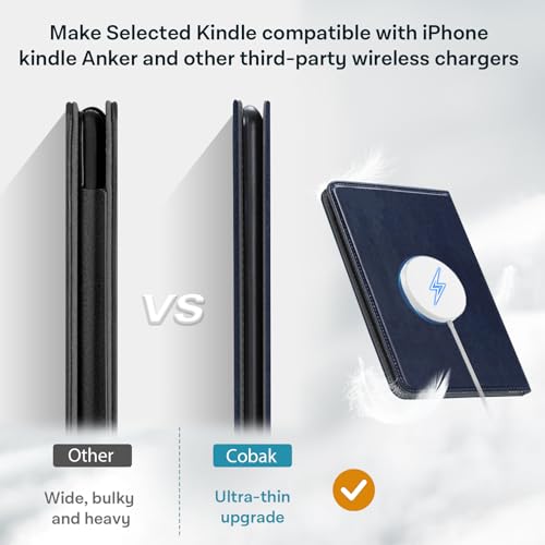 Image of CoBak Stand Case for 7 inch Kindle Paperwhite 12th Gen 2024 and Kindle Colorsoft with Hand Strap - Compatible with iPhone MagSafe, for Samsung /Belkin /Anker Wireless Charging Pads, Durable, Auto Sleep Wake