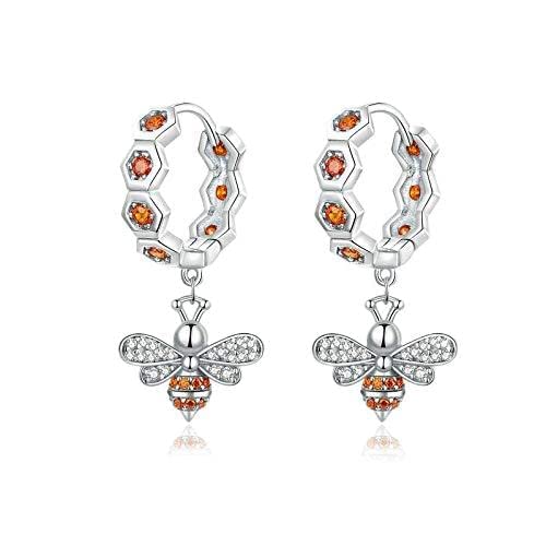 Pendientes de Luxury Honeycomb and Bee Dangle de plata 925 para novias e invitadas