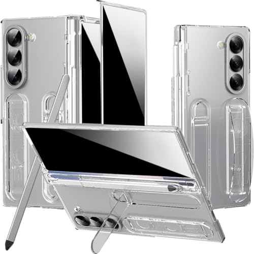 NINKI Transparent Strap for Samsung Galaxy Z Fold 7 Case with S Pen Holder & Stylus, Built-in Privacy Screen Protector & Hinge, Hard Kickstand Anti Spy Cover for Samsung Z Fold 7 Case with S Pen Clear