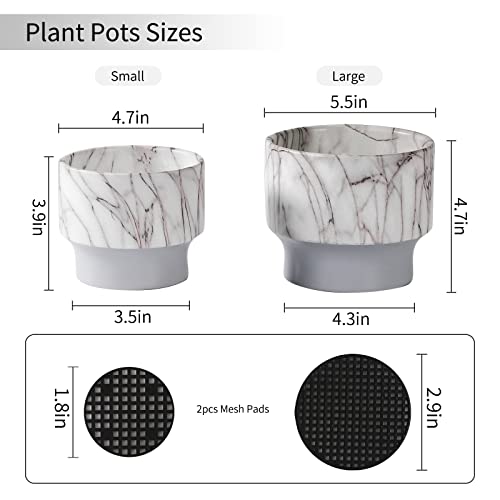 Ceramic Plant Pots 5.5+4.7 Inch Marble Indoor Planter With Drainage Hole&Mesh Pads Flower Pot Set Of 2,Succulent Cactus Herb Small Plant Pots,House Office Garden Planter For Indoor And Outdoor Plants #TOP1