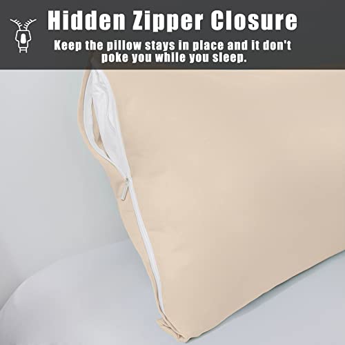 Image of Body Pillow Cases Cover, Bamboo Rayon Body Pillowcases with Zipper Closure, Cooling and Breathable Pillow Case for Hot Sleepers and Night Sweats, 20x54 inches, Khaki