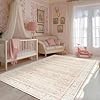 Pink Nursery Rug for Baby Girl 5 x 7 Neutral Blush Pink Boho Cute Floral Foldable Machine Washable Low Pile Soft Surface Carpet Area Rugs for Living Room Bedroom Dorm Kids Playroom,5x7 #1
