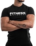 Satire Gym - Fitness Slim Fit T-Shirt aus Baumwolle Herren/Eng sitzende & schnell trocknende Sportbekleidung für Männer – Herren Sport Shirt als Gym & Fitness Shirt (Schwarz mit Athlete Print, L)