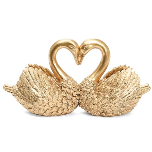 Kakizzy Small Swan Figurines Home Decor Mini Gold Decor Animal Statues 3.7 inch Resin Swan Sculpture for Birthday Living Room Bedroom Shelf Desk Unique Gifts for Wedding Anniversary and Valentines