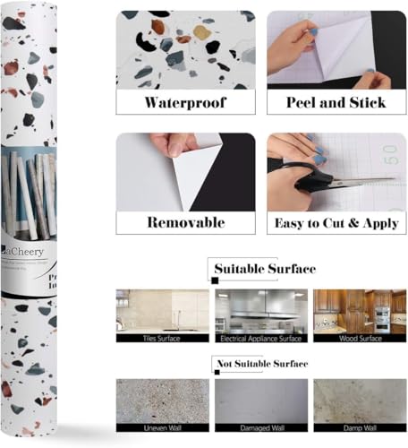 Image of ELTON Granite Self Adhesive Waterproof Contact Film Wallpaper for Countertops Cupboard Door, Almirah, Fridge, Tabletop, Wall, Floor (EL2222, Glossy White Spotted Granite, 16X60 INCH)