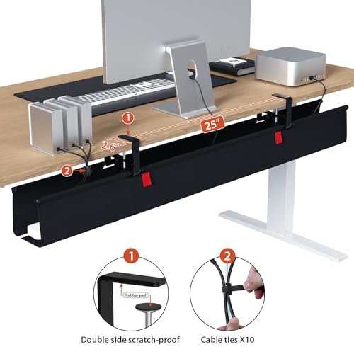 Image of Univivi No Drill Under Desk Cable Management Tray, 48 inch Cord Organizer for Table, Clamp /Screw Mount Desk Cable Management, Premium Fabric Cable Management Tray for Office, Home (Extra Large)