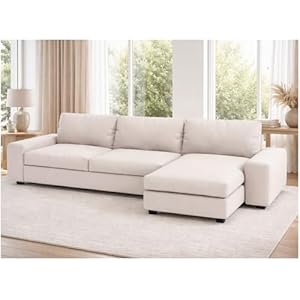 Width: 125.2″, Not 110″ Durable KIVIK Three 3 Seat Sofa with Chaise Sectional Cover Replacement, Compatible with IKEA Kivik 4 Four Seat Corner Lounge Slipcover Only (Polyester Beige)