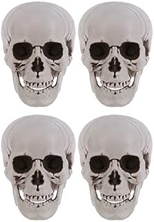 Amosfun 4PCS Halloween Skull Decoration Plastic Skeleton Model Human Skull Head Halloween Prop for Halloween Home Table Decor