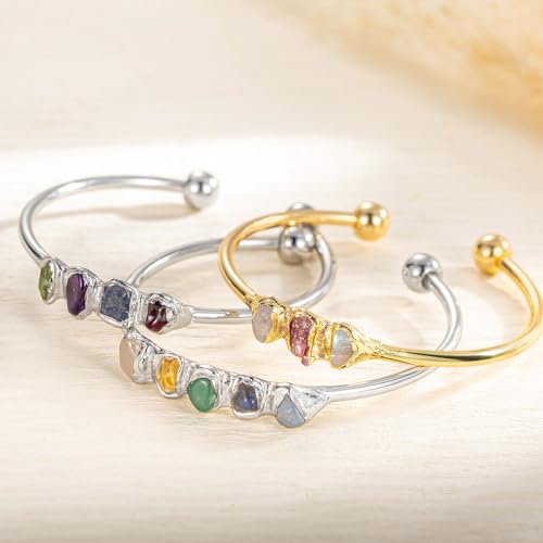 1-5 Raw Crystal Birthstone Bangle Adjustable Family Birthstone Bracelets Memorial Jewelry Mother's Day Gift for Her/Mom/Grandma/Wife2
