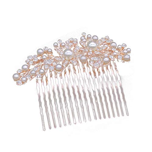 cA0boluoC Novia Peinetas de Boda Faux Perla Flor Rhinestone Peine Horquilla Joyería de Mujeres Golden