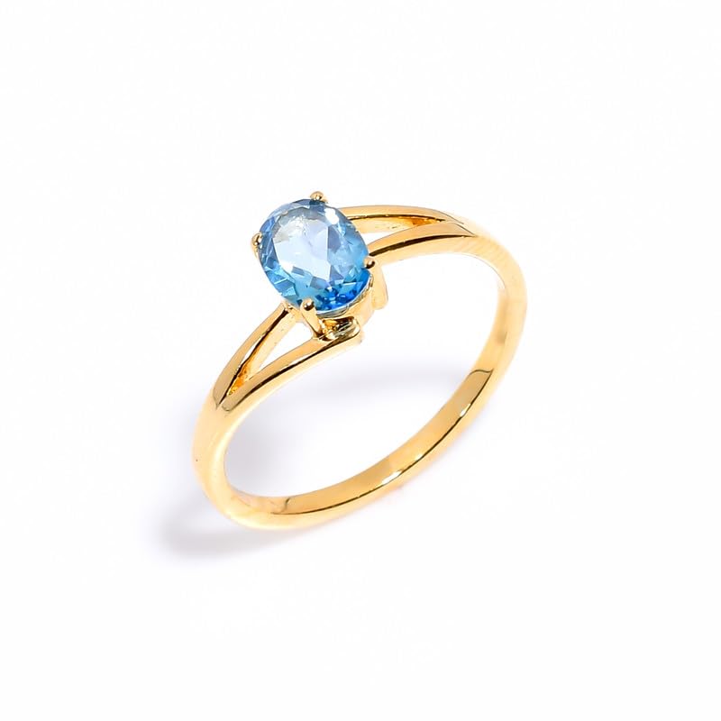 Bague en topaze bleue suisse et argent 925 fait main pour femme