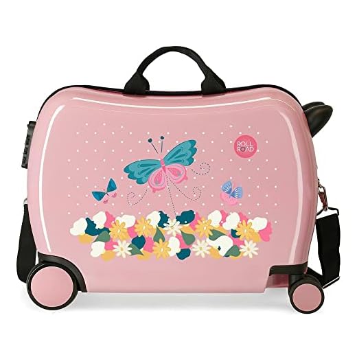 Roll Road Precious Flower Maleta Infantil Rosa 50x38x20 cms Rígida ABS Cierre de combinación Lateral 34L 1,8 kgs 4 Ruedas Equipaje de Mano