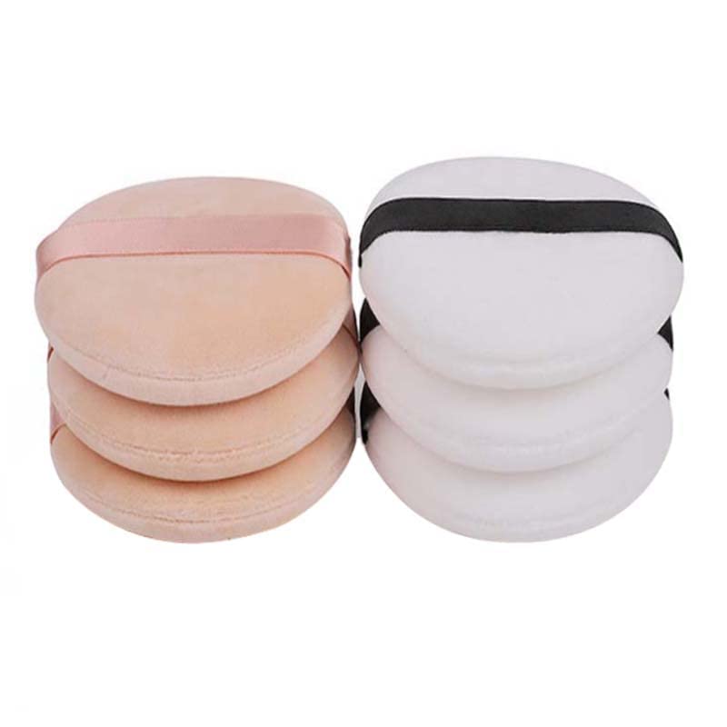 SOWUGI 6 Pcs Powder Puff For Body Powder Loose Powder, Ultra Soft Large Round Velour Smooth Apply Puff With Ribbon Band Handle 6CM