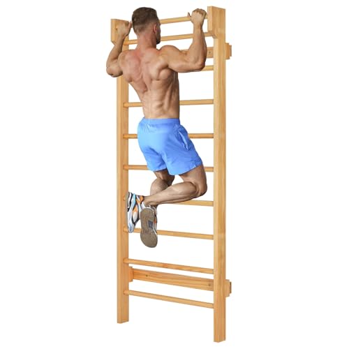 COSTWAY Espalier Suédois en Bois, Échelle de Gymnastique Multifonctionnel 195 x 80 x 14 cm avec Matériel de Montage, Capacité de Charge 150 kg pour Adulte