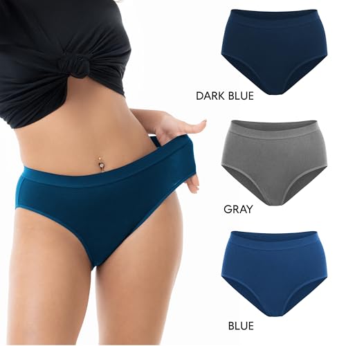 Image of Women's Cotton Underwear Hi-Cut Briefs High Waisted Womens Panties Full Coverage No Show Brief for Women 3 Pack