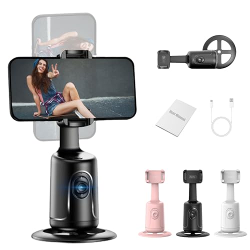 Smart Ai Facial Recognition Phone Tripod, 360 Rotation Auto Tracks Facial Recognition Phone Tripod, Rechargeable & No App, Ai Phones Tripods for All Phones with Gesture Control (Black, Without Stand)