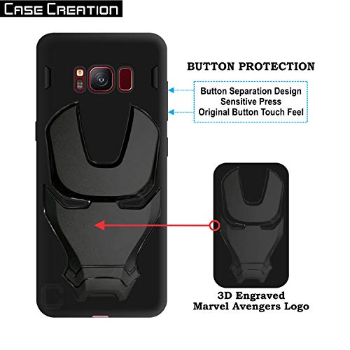 Image of COVERLY Official 3D Touch Feel Trending Avenger Logo Mask Soft Rugged Grip Iron Man Super Power Cartoon Movie Engraved Silicone Matte Back Cover for Samsung Galaxy S8+ 2018 -Black