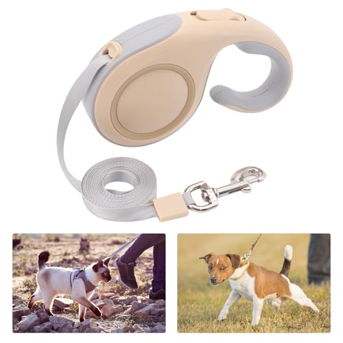 Beowanzk Leine Hund Ausziehbar, Weich Leine, Schleppleine für Kleine mit Pausensperre, Einhandbremse, Pause, Sperre, 5M (Gold)