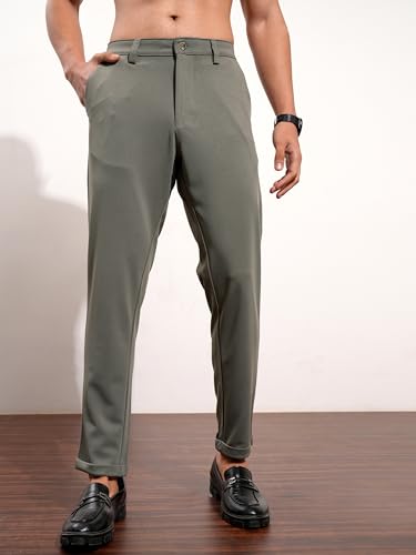 Image of Highlander Men's Slim Fit Formal Trousers | Ankle Length | Smart Chinos for Men | Comfortable Fabric for Daily Work & Formal Occasions