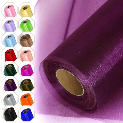 Luceinvita Organza Tulle Fabric Roll 12" X 50 Yards (Plum Purple)